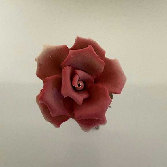 Capodimonte Porcelain Handmade Pink Rose Silvertone Stem Figurine Made in Italy - Picture 2 of 6